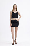 Beli Lastikli Saten Mini Etek | ETK35774 Siyah