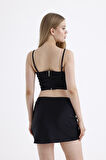 Beli Lastikli Saten Mini Etek | ETK35774 Siyah