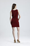 Yarım Astarlı Arkası Fermuarlı Taşlı Kolsuz Scuba Krep Abiye  Elbise | ELB35793 Bordo
