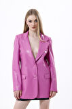 Cep Kapaklı Suni Deri Ceket | CKT33552 Fuşya