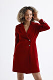 Astarlı Ön Ve Kollar Metal Düğmeli Adriyana Ceket Elbise | CKT35856 Bordo