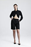 Metal Fermuarlı Bermuda Şort | ŞRT35934 Siyah