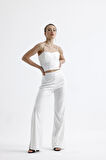Sense Geniş Paçalı Payet Pantolon | Pnt32440 Beyaz