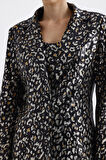 İci Astarlı Desenli Abiye Pul payet Ceket | CKT34264 Siyah Gold Leopar
