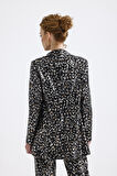 İci Astarlı Desenli Abiye Pul payet Ceket | CKT34264 Siyah Gold Leopar