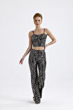 Sense Geniş Paçalı Payet Pantolon | Pnt32440 Siyah Gold Leopar