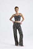 Sense Geniş Paçalı Payet Pantolon | Pnt32440 Siyah Gold Leopar