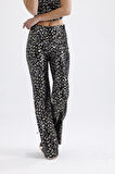 Sense Geniş Paçalı Payet Pantolon | Pnt32440 Siyah Gold Leopar
