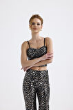 Gloplu Fermuarlı Pul Payet Bustiyer | BUS32675 Siyah Gold Leopar