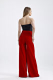 Yanları Kumaş Kaplama Kemerli İspanyol Paça Scuba Krep Pantolon | PNT33393 Koyu Kırmızı