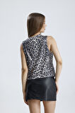 FİLOTA CEPLİ PAYET UZUN ABİYE  YELEK | YLK35892 Siyah Bej Leopar