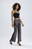 Astarlı Lastikli Geniş Paça Payetli Abiye Pantolon | Pnt33970 Siyah Gökkuşağı