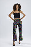 Astarlı Lastikli Geniş Paça Payetli Abiye Pantolon | Pnt33970 Siyah Gökkuşağı