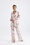 Abiye Takım Elbise | Ceket | Pantolon | Büstiyer 3 Lü Takım TK34264 Beyaz Oranj Batik