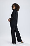 Esnek Bel Cep Detaylı  Bol Paça Dupai  Pantolon | PNT36144 Siyah