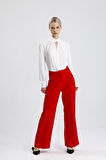 Süs Dikişli Hürrem Kumaş  Bol Paça Pantolon | Pnt34239 Kırmızı