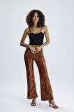 Astarlı Lastikli Geniş Paça Payetli Abiye Pantolon | Pnt33970 Kahve
