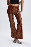 Astarlı Lastikli Geniş Paça Payetli Abiye Pantolon | Pnt33970 Kahve