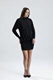 Sırt Dekolte Büzgülü  Sandy Abiye Elbise | ELB36127 Siyah