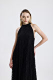 Astarlı Dantel Abiye Uzun  Elbise | ELB35940 Siyah