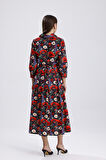 Yandan Cepli Kemerli Önü Düğmeli Uzun Elbise | ELB36264 Çiçek Desenli