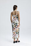 Yırtmaçlı Askılı Likralı Viskon Elbise | ELB35782 Ayçiçek Desen