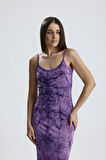 Yırtmaçlı Askılı Likralı Viskon Elbise | ELB35782 Mor Batik