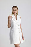 Astarlı Pulpayet Ceket Yakalı Kruvaze Abiye Ceket Elbise | ELB36091 Beyaz