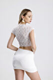 Pis Dikişli Dantel Crop Bluz | BUST36335 Beyaz