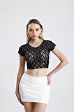 Pis Dikişli Dantel Crop Bluz | BUST36335 Siyah