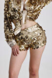 Astarlı Pul Detaylı Abiye  Payet Şort | ŞRT36396 Gold
