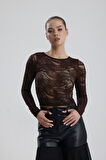 Dantel Uzun Kollu Crop Bluz | BUST36259 Kahve