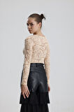 Dantel Uzun Kollu Crop Bluz | BUST36259 Somon