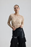 Dantel Uzun Kollu Crop Bluz | BUST36259 Somon