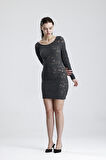 Dantel Mini Elbise - Uzun Kollu, Şık Gece ve Parti Elbisesi | ELB36380 Grı