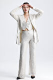 Payetli Yelekli KadınAbiye  Takım - Şık Blazer Ceket, Yelek ve Pantolon Bej