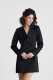 Kruvaze Yaka İçi Astarlı Saten Blazer Ceket  Elbise | ELB36615 Siyah