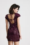 Astarlı Vatkalı Mini Payet Elbise | ELB36664 Bordo