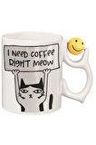 Kişiye Özel Coffee Kedi Emoji Ve Kalp Kulplu Özel Süblimasyon Baskılı Porselen Kupa Bardak Emoji Kulp