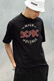 High AC DC Voltage Baskılı Unisex Oversize Rock Metal Tişört