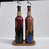 Modern Tasarımlı Soyut Yüz Desenli Renkli 750 ml Zeytinyağı Sıvıyağ Şişesi Yağdanlık Yağlık 2'li Set