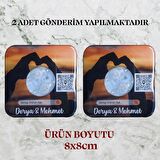 Veraart Epoksili Işıklı Kare Tasarım Kendi Müziğini Yarat Karekodlu Günbatımı Kalpli Bardak Altlığı 2 li
