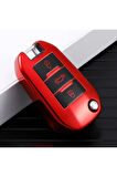 Peugeot 3008 Sustalı Parlak Anahtar Kılıfı Kırmızı Renk