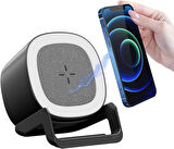 15W Kablosuz Şarj/Bluetooth Hoparlör/3 Renk Led Işık/Telefon Standı/Dokunmatik Butonlu 4 Özellik Bir Arada