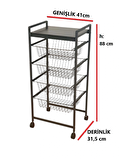 DEKORATİF TEKERLEKLİ METAL SEBZELİK 4 RAFLI TEL SEPETLİ ÇOK AMAÇLI STAND