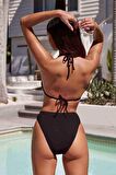 Angelsin Bağlamalı Şık Yüksek Bel Bikini Takım Siyah