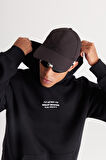 Erkek Siyah Oversize Fit Bol Kesim Kapüşonlu Içi Polarlı 3 Iplik Pamuklu Sweatshirt