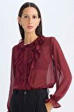 DeFacto Regular Fit Bisiklet Yaka Fırfırlı Şifon Uzun Kollu Bluz D3132AX24AUBR350