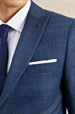 Erkek Lacivert Slim Fit Dar Kesim Kırlangıç Yaka Armürlü Yelekli Klasik Takım Elbise