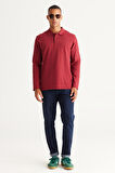Erkek Bordo Standart Fit Normal Kesim 3 Iplik Içi Polarlı %100 Pamuk Polo Yaka Sweatshirt